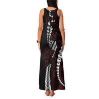 Polynesian Plumeria Floral Tattoo Pattern Family Matching Tank Maxi Dress and Hawaiian Shirt Oxblood Style