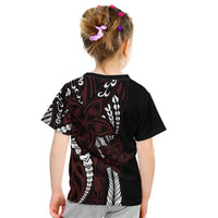 Polynesian Plumeria Floral Tattoo Pattern Kid T Shirt Oxblood Style