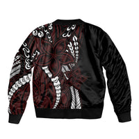 Polynesian Plumeria Floral Tattoo Pattern Sleeve Zip Bomber Jacket Oxblood Style