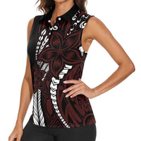Polynesian Plumeria Floral Tattoo Pattern Women Sleeveless Polo Shirt Oxblood Style