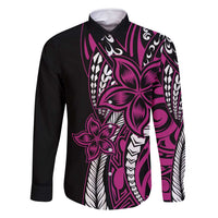 Polynesian Plumeria Floral Tattoo Pattern Family Matching Summer Maxi Dress and Hawaiian Shirt Pink Style LT9 Dad's Shirt - Long Sleeve Pink - Polynesian Pride