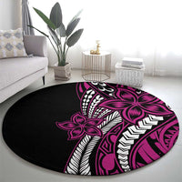 Polynesian Plumeria Floral Tattoo Pattern Round Carpet Pink Style LT9 - Polynesian Pride