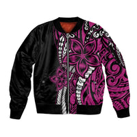 Polynesian Plumeria Floral Tattoo Pattern Sleeve Zip Bomber Jacket Pink Style LT9 Unisex Pink - Polynesian Pride