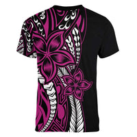 Polynesian Plumeria Floral Tattoo Pattern Women V-Neck T-Shirt Pink Style