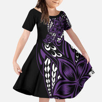 Polynesian Plumeria Floral Tattoo Pattern Family Matching Mermaid Dress and Hawaiian Shirt Purple Style LT9 Daughter's Dress Purple - Polynesian Pride