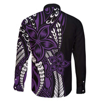 Polynesian Plumeria Floral Tattoo Pattern Family Matching Off The Shoulder Long Sleeve Dress and Hawaiian Shirt Purple Style LT9 - Polynesian Pride