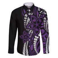 Polynesian Plumeria Floral Tattoo Pattern Family Matching Short Sleeve Bodycon Dress and Hawaiian Shirt Purple Style