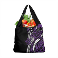 Polynesian Plumeria Floral Tattoo Pattern Grocery Bag Purple Style