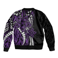 Polynesian Plumeria Floral Tattoo Pattern Sleeve Zip Bomber Jacket Purple Style