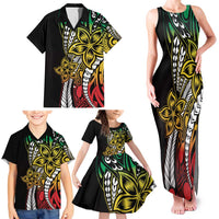 Polynesian Plumeria Floral Tattoo Pattern Family Matching Tank Maxi Dress and Hawaiian Shirt Reggae Style