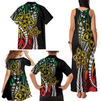 Polynesian Plumeria Floral Tattoo Pattern Family Matching Tank Maxi Dress and Hawaiian Shirt Reggae Style