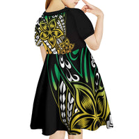 Polynesian Plumeria Floral Tattoo Pattern Kid Short Sleeve Dress Reggae Style