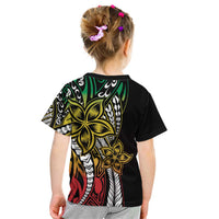 Polynesian Plumeria Floral Tattoo Pattern Kid T Shirt Reggae Style