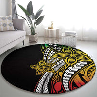 Polynesian Plumeria Floral Tattoo Pattern Round Carpet Reggae Style LT9 - Polynesian Pride
