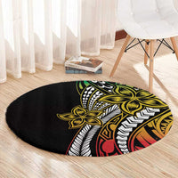 Polynesian Plumeria Floral Tattoo Pattern Round Carpet Reggae Style LT9 - Polynesian Pride