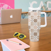 Hawaiian Palaka Quilt Pattern Tumbler With Handle Hawaii Culture Bird of Paradise Exotic Motif - Polynesian Pride