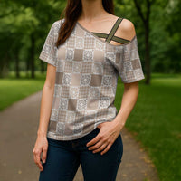 Hawaiian Palaka Quilt Pattern Cross Shoulder Shirt Hawaii Culture Honu Turtle - Polynesian Pride