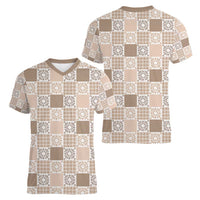 Hawaiian Palaka Quilt Pattern Women V-Neck T-Shirt Hawaii Culture Honu Turtle - Polynesian Pride