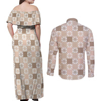 Hawaiian Palaka Quilt Pattern Couples Matching Off Shoulder Maxi Dress and Long Sleeve Button Shirt Hawaii Culture Pineapple - Polynesian Pride