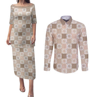 Hawaiian Palaka Quilt Pattern Couples Matching Puletasi and Long Sleeve Button Shirt Hawaii Culture Pineapple - Polynesian Pride
