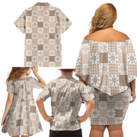 Hawaiian Palaka Quilt Pattern Family Matching Off Shoulder Short Dress and Hawaiian Shirt Hawaii Culture Pineapple - Polynesian Pride