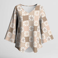 Hawaiian Palaka Quilt Pattern Kimono Sleeve Blouse Hawaii Culture Pineapple - Polynesian Pride