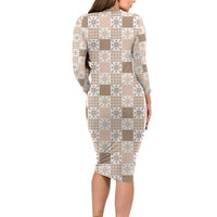 Hawaiian Palaka Quilt Pattern Long Sleeve Bodycon Dress Hawaii Culture Pineapple - Polynesian Pride