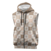 Hawaiian Palaka Quilt Pattern Sleeveless Zip Hoodie Hawaii Culture Pineapple LT9 Beige - Polynesian Pride