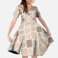 Hawaiian Palaka Quilt Pattern Family Matching Mermaid Dress and Hawaiian Shirt Hawaii Culture Tropical Flowers Mix - Polynesian Pride