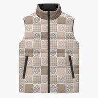 Hawaiian Palaka Quilt Pattern Sleeveless Puffer Jacket Hawaii Culture Tropical Flowers Mix - Polynesian Pride
