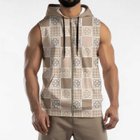 Hawaiian Palaka Quilt Pattern Sleeveless Zip Hoodie Hawaii Culture Tropical Flowers Mix - Polynesian Pride