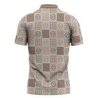 Hawaiian Palaka Quilt Pattern Zipper Polo Shirt Hawaii Culture Tropical Flowers Mix - Polynesian Pride