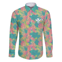 Seamless Hawaiian Quilt Pattern Family Matching Off Shoulder Maxi Dress and Hawaiian Shirt Hawaii Culture Palm Leaf Tropical - Polynesian Pride