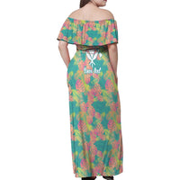 Seamless Hawaiian Quilt Pattern Family Matching Off Shoulder Maxi Dress and Hawaiian Shirt Hawaii Culture Palm Leaf Tropical - Polynesian Pride