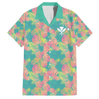 Seamless Hawaiian Quilt Pattern Family Matching Off Shoulder Short Dress and Hawaiian Shirt Hawaii Culture Palm Leaf Tropical - Polynesian Pride