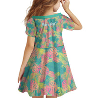 Seamless Hawaiian Quilt Pattern Kid Short Sleeve Dress Hawaii Culture Palm Leaf Tropical - Polynesian Pride
