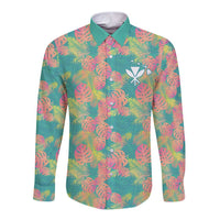 Seamless Hawaiian Quilt Pattern Long Sleeve Button Shirt Hawaii Culture Palm Leaf Tropical - Polynesian Pride