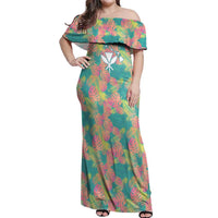 Seamless Hawaiian Quilt Pattern Off Shoulder Maxi Dress Hawaii Culture Palm Leaf Tropical - Polynesian Pride