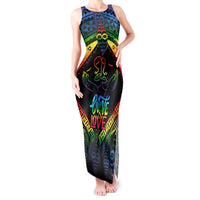 Tonga LGBT Tank Maxi Dress Love Is Love Ngatu Rainbow Water Color LT9 Women Black - Polynesian Pride