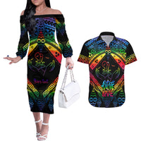 personalised-tonga-lgbt-couples-matching-off-the-shoulder-long-sleeve-dress-and-hawaiian-shirt-love-is-love-ngatu-rainbow-water-color