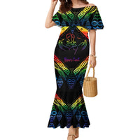 Personalised Tonga LGBT Mermaid Dress Love Is Love Ngatu Rainbow Water Color LT9 Women Black - Polynesian Pride