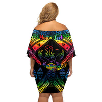 personalised-tonga-lgbt-off-shoulder-short-dress-love-is-love-ngatu-rainbow-water-color