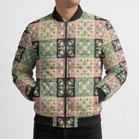 Seamless Pattern Maile and Pikake Lei Bomber Puffer Jacket Squares Maile Leaf - Polynesian Pride