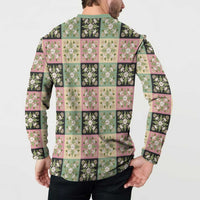 Seamless Pattern Maile and Pikake Lei Button Sweatshirt Squares Maile Leaf - Polynesian Pride