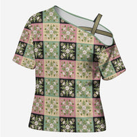 Seamless Pattern Maile and Pikake Lei Cross Shoulder Shirt Squares Maile Leaf - Polynesian Pride
