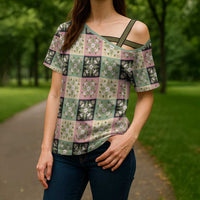 Seamless Pattern Maile and Pikake Lei Cross Shoulder Shirt Squares Maile Leaf - Polynesian Pride