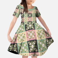 Seamless Pattern Maile and Pikake Lei Family Matching Off The Shoulder Long Sleeve Dress and Hawaiian Shirt Squares Maile Leaf - Polynesian Pride