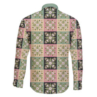 Seamless Pattern Maile and Pikake Lei Family Matching Short Sleeve Bodycon Dress and Hawaiian Shirt Squares Maile Leaf - Polynesian Pride