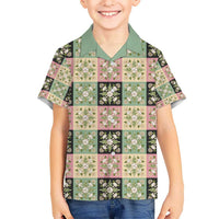 Seamless Pattern Maile and Pikake Lei Kid Hawaiian Shirt Squares Maile Leaf LT9 Kid Green - Polynesian Pride