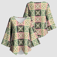 Seamless Pattern Maile and Pikake Lei Kimono Sleeve Blouse Squares Maile Leaf - Polynesian Pride